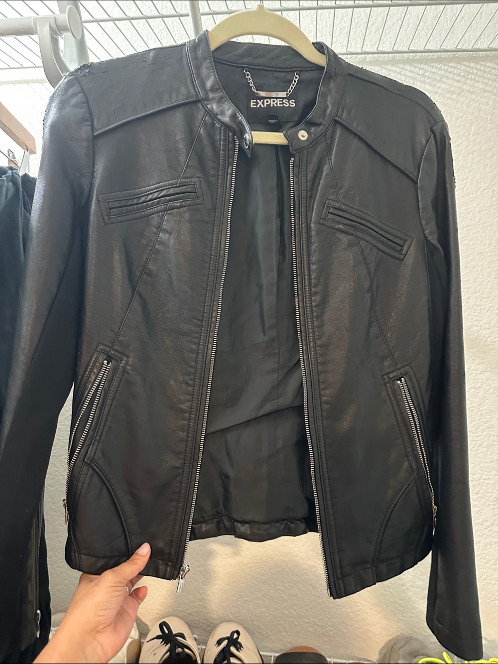 Express Black Faux Leather Moto Jacket